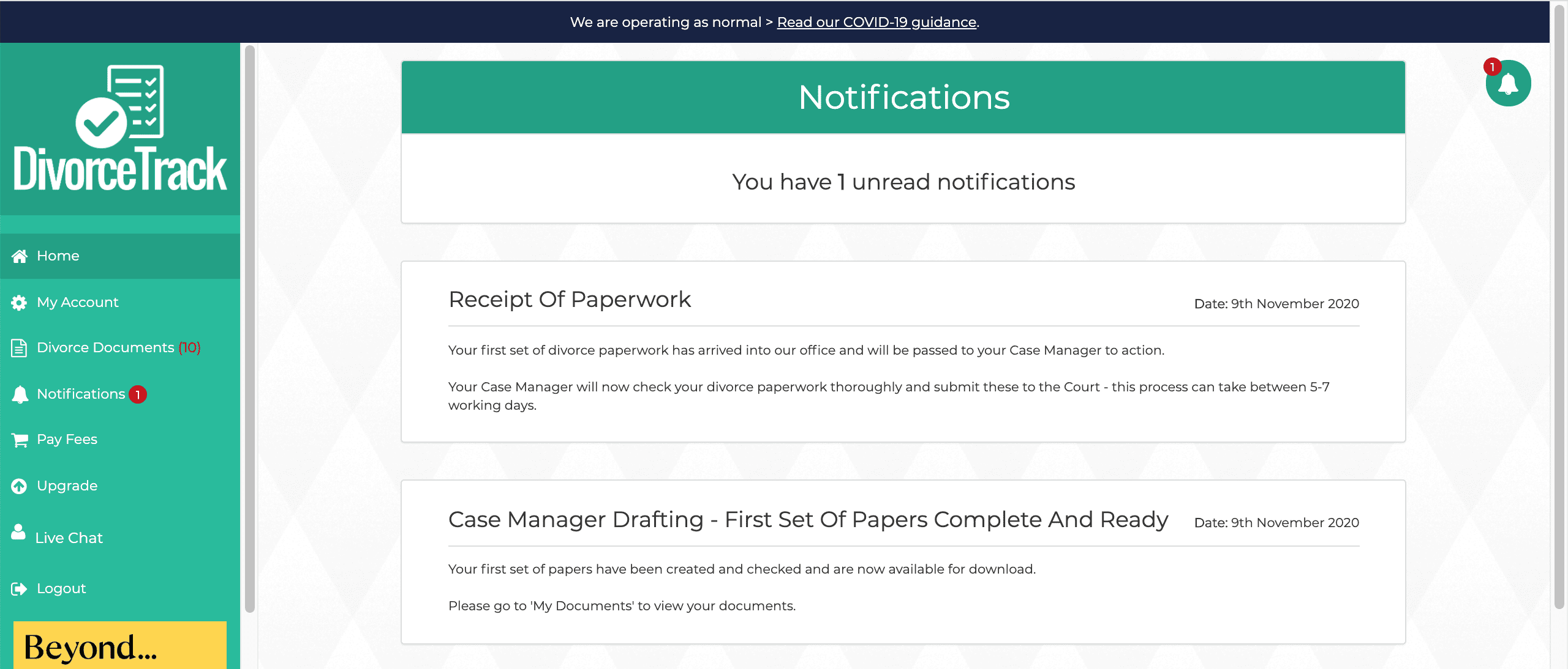 NOTIFICATIONS DivorceTrack Guide